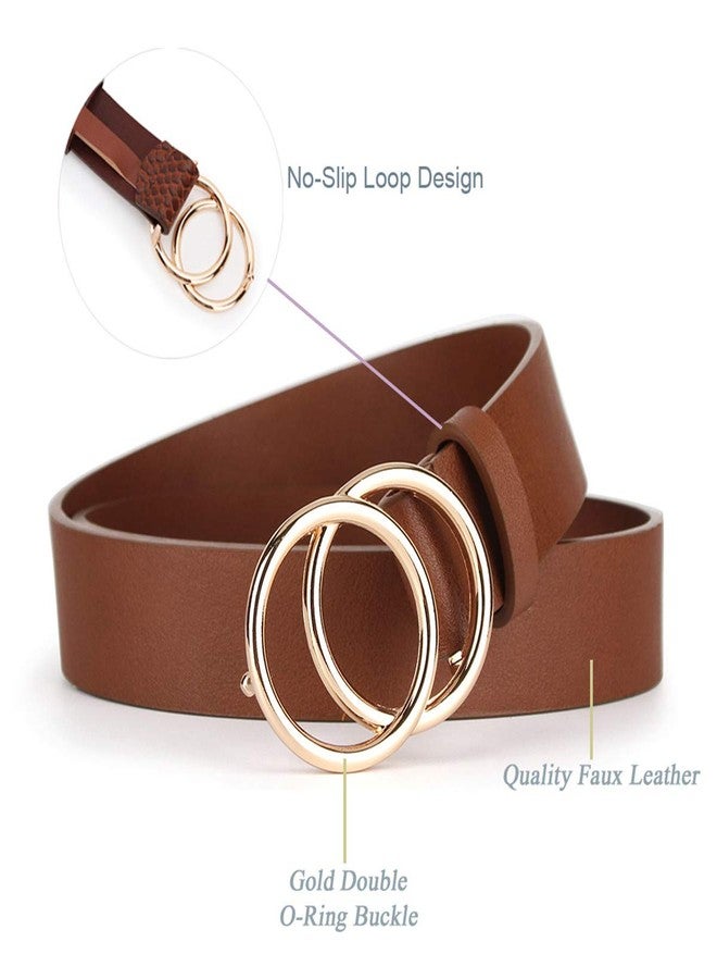 UnFader Pack 2 Women Belts for Jeans with Fashion Double O-Ring Buckle and Faux Leather - Image 2